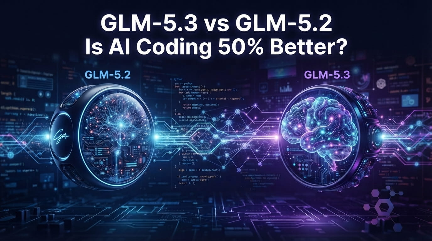 GLM-5.3 vs GLM-5.2 AI model comparison showing coding performance, benchmark results, and artificial intelligence development.